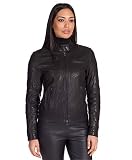 D'Arienzo Damen Lederjacke im Biker Schwarze Vintage Echtleder Made in Italy Giulia XL/schwarz