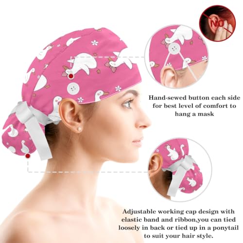 Image of Butterfly Scrub Cap Women with Ponytail & Buttons Adjustable Surgical Nurse Hat with Cotton Sweatband for Long Hair