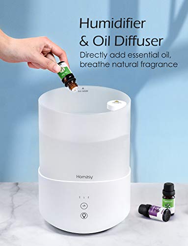 Homasy Cool Mist Humidifier Diffuser, 2.5L Essential Oil Diffuser, Top Fill Humidifier for Bedroom, Home and Office, Baby Humidifier with Adjustable Mist Output, Sleep Mode, Auto Shut Off