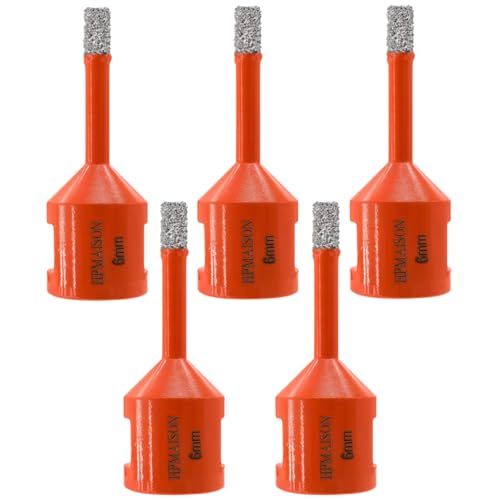 HPMAISON 6mm Diamond Drill Bits, 5Pcs M14 Vacuum Brazed Dry Diamond Core Drill Bit Set for Drilling Porcelain Tile Granite Marble Stoneware, Fits for Angle Grinders
