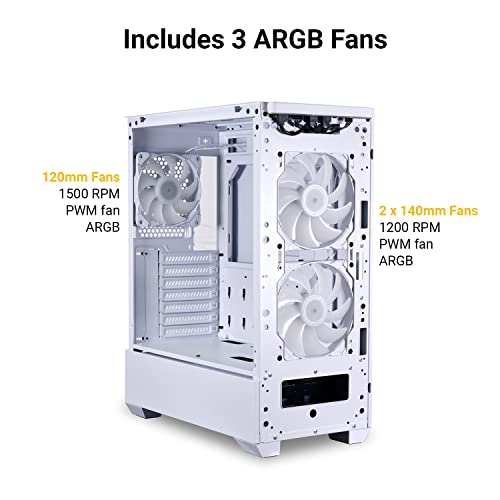 Image of LIAN LI High Airflow Mid-Tower ATX PC Case with RGB Fans, Tempered Glass Side Panel, USB-C Port (LANCOOL 205 MESH C, White)