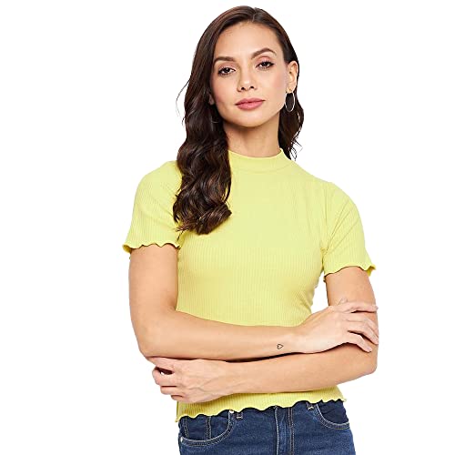 Image of Madame Solid Cotton Blend Womens Round Neck Top