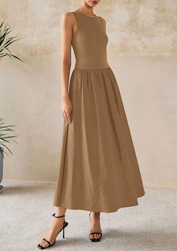 Image of PRETTYGARDEN Maxi Dresses for Women 2026 Summer Casual Sleeveless Patchwork Flowy Vacation Sundress Knit Long Work Tank Dress