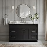 ARIEL 55' Black Bathroom Vanity, Italian Carrara Marble Countertop & Splash, Oval Sink, 2 Soft Closing Doors, 4 Full Extension Dovetail Drawers, Toe Kick, Brushed Nickel