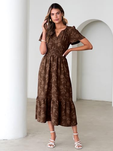 Image of Simplee Womens Summer Boho Maxi Dress Semi Formal Wedding Guest Short Sleeve V Neck Empire Waist Floral Long Dresses