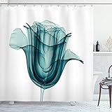 Ambesonne Flower Shower Curtain, X-ray Image of a Rose Flower Romance Creative Nature Picture Print, Cloth Fabric Bathroom Decor Set with Hooks, 70' Long, Teal White