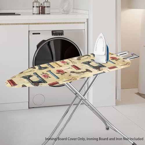 Image of Ironing Board Cover, Standard Size 15x54, Sewing Machine Rose Print, Elastic Edge, Resist Scorching, Adjustable Fastener, Fashion Iron Board Covers