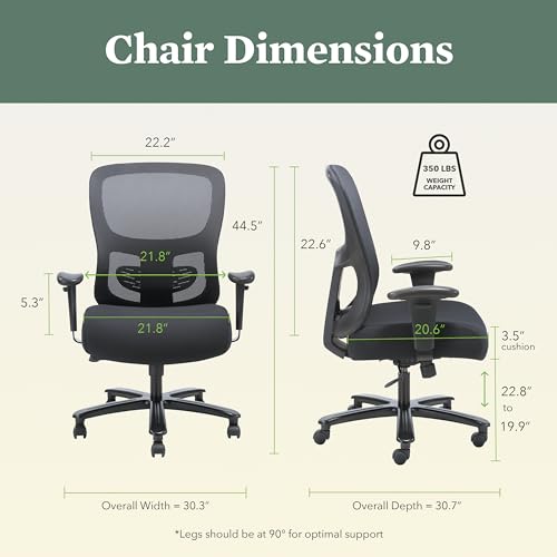 Image of HON Sadie Big and Tall Ergonomic Office Chair with Mesh Back, Adjustable Lumbar Support and Arms, High Back Desk and Computer Chair for Home Office or Workstation, 350 lb. Weight Capacity, Black