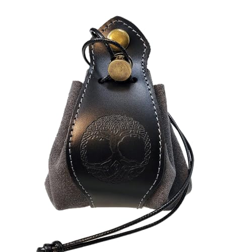 Rollooo Black & Gray Celtic Tree DND Gifts Dice Bag - Tray with Drawstring & Button Genuine Leather Dice Pouch Storage Bag for d&d Dices Jewelry Coin & Small Accessories