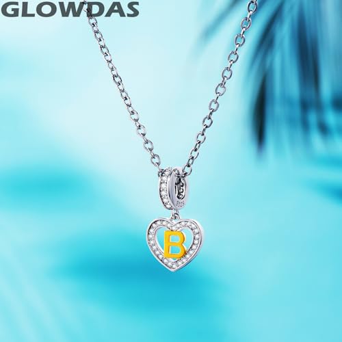 Image of GLOWDAS 18K Gold Plated Letter Charms Initial A to Z Necklace Pendant, 925 Sterling Silver CZ Heart Dangle Alphabet Beads fit European DIY Bracelet, Gifts for Valentiens /Christmas /Family