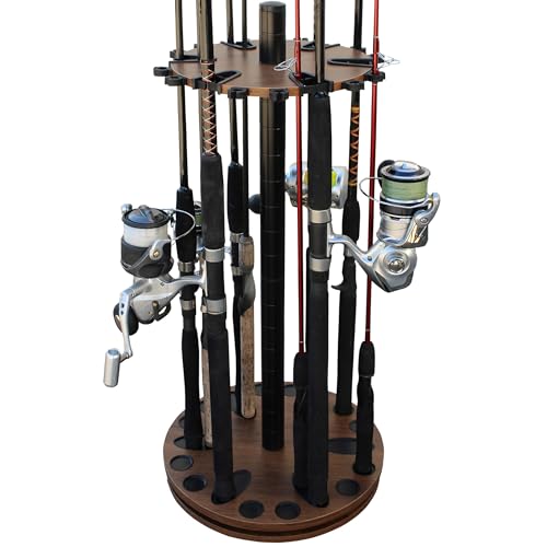 Rush Creek Creations 24 Rod Fishing Pole Holder - 360 Rotating Rack for Garage Organization and Storage, Reels, Gear, Accessories, Tackle Box by Rush Creek Creations - Used condition - US$50.41