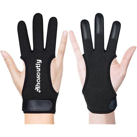 AHOSOUTLY Archery Glove Three Finger Leather Elasticity Archery Protective Gloves Archery Shooting Gloves for Adult and Kids, Archery Protective Gear (Black, X-Large) Cover