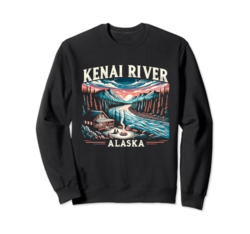 Kenai River Alaska AK Salmone Pesca Campeggio Escursioni Retro Felpa