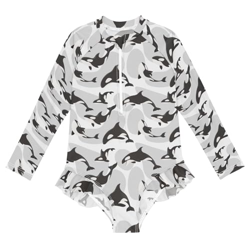 Girls Swimsuits Long Sleeve Bathing Suits Killer Whale UPF 50+ Sun Protection Swimwear 3-12 Years - Main Image