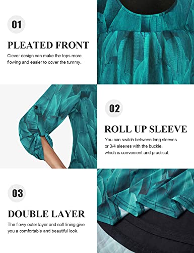 Sese Code Womens 3/4 Sleeve Tops And Blouses For Women Business Casual Mesh Top Boat Neck Tunic Shirts For Women Half Sleeve Fall Clothes Green Xl #TOP4