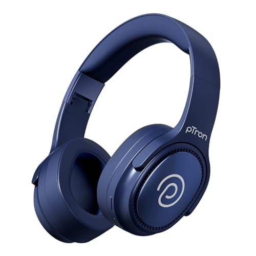 Image of pTron Studio Pro w / 65Hrs Playtime, Wireless Over Ear Headphones with HD Mic, Dual Device Pairing, TruTalk AI-ENC Calls, Low-Latency Game & Music, 40mm Drivers, BT5.4, Type-C Fast Charging (Navy Blue)