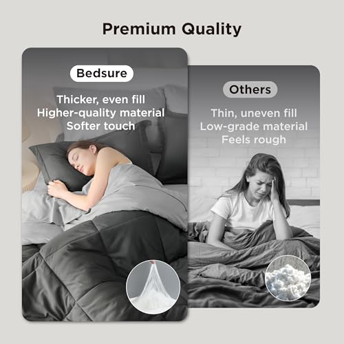 Image of Bedsure Charcoal Grey Queen Comforter Set - 7 Pieces Reversible Bedding, Queen Size Bed Set for All Seasons, Bed in a Bag with Down Alternative Comforter, Sheets, Pillowcases & Shams