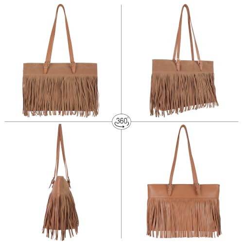 Image of Hoce Women's Leather Fringe Messenger Bag Large Hobo Crossbody Tassel Shoulder Bags, Gift for Mom Wife Girlfriend