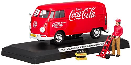 1963 Volkswagen T1 Coca Cola Cargo Van with Delivery Driver, Hand Cart and Coca Cola Cases 1/24 by Motor City Classics 424062