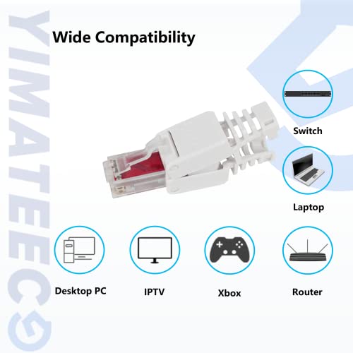 Yimateeco Rj45 Cat6A Connectors Tool-Free Reusable Shielded Ethernet Termination Plugs For 23Awg Sftp Utp Cable, 10Gbps 500Mhz Easy Internet Plug, Fast Field Installation (Cat6A-A, 2Pcs, White) #TOP2
