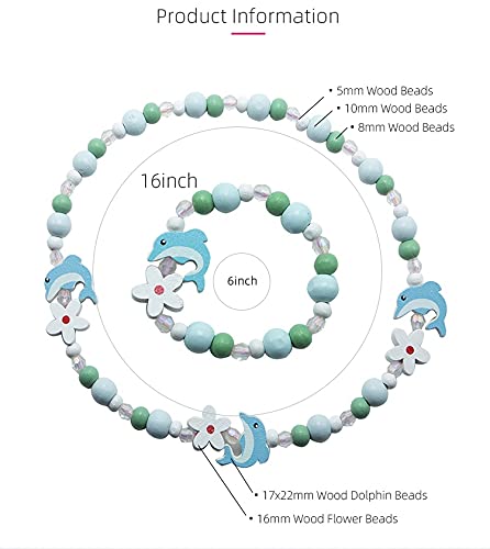 El Regalo Kids/Toddlers/Girls Wooden Beads Handmade Necklace & Bracelet Jewelry Sets (1 Necklace & 1 Bracelet) : Kids Princess Jewelry Set (Dolphin Kids Jewelry Set)