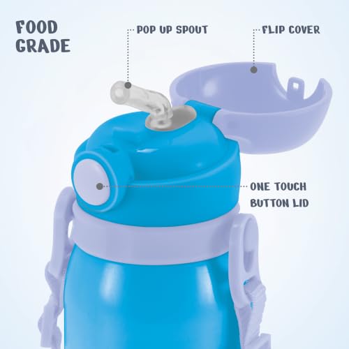 Image of MILTON Disney Torque 450 ISI Certified Stainless Steel Water Bottle, Leak Proof, Rust Proof, Single walled,1 Yr Warranty, Ideal Sipper Water Bottle for School Kids Bottle, 455 ml, Light Blue