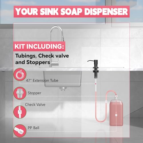 Image of Sink Soap Dispenser, OHiHi Kitchen Sink Soap Dispenser with 47 inch Extension Tube, Wide Pump Head Base, No Water Leaking, No Need to Fill The Little Bottle Again, Black