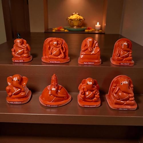 Image of KariGhar Ashtavinayak Ganesh Murti Made of Premium Resin, Perfect for Office Table, Study Desk, Home Temple, and Housewarming Gifts, 3-inch Orange Finish.