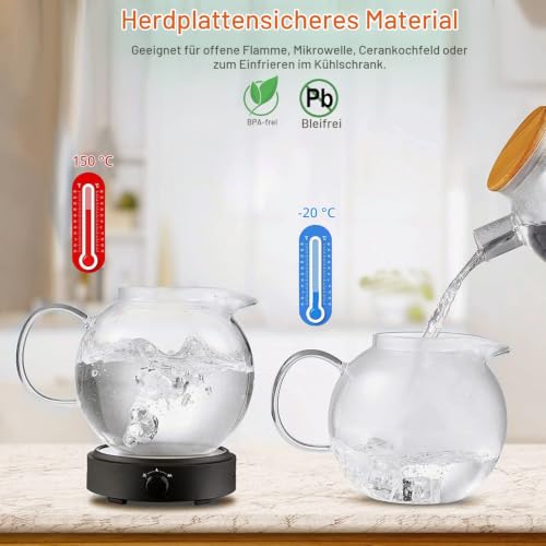Foto von Ehugos Teekanne mit Siebeinsatz, Teekanne Glas 1500ml Glasteekanne Hitzebeständig Hochwertige Teebereiter für Kalte und Heiße Getränke-Spülmaschinenfest