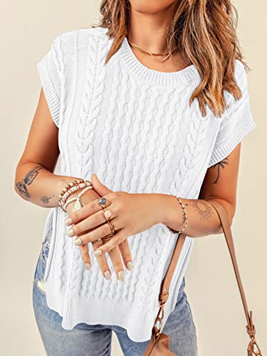 Aoysky Women's Cable Knit Sweater Vest Sleeveless Ribbed Summer Pullover Tops White #TOP1