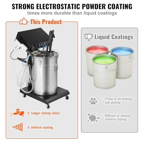 VEVOR Powder Coating System, 50W 100KV Electrostatic Output Machine with 50L Powder Hopper, 450g Per Minute Kit with Spray Gun and Trolley Base, Indoor and Outdoor by VEVOR - Image 3