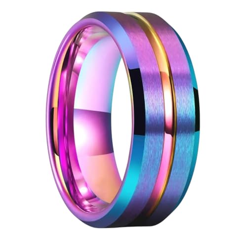 New 2026 Unisex Modern 8Mm Men Stainless Steel Rings Gold Color Brushed Double Pattern Men's Wedding For Women And Men Party Jewelry Gift Fashion Luxury Accessories Creative For Women And Men