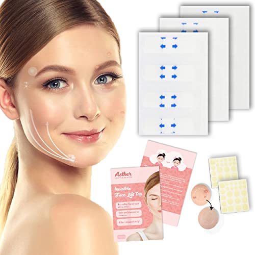 Asther Face Lift Tape - Instant Invisible Tape Bands Double Chin Jaw Eyes Lift Easy Secret Pro Beauty Band Face Lift Facial Tape For Wrinkles Reduce Makeup Tape Stickers Lift-Gift acne patches (40Pcs)