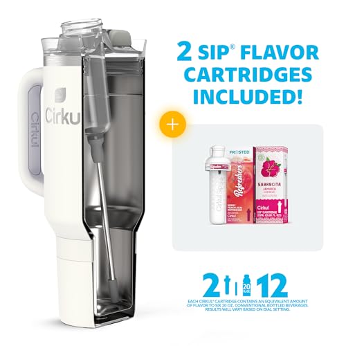 Cirkul Pearl All-Day StrawSip™ Tumbler Starter Kit - 40oz Cream Stainless Steel Tumbler, Flavor Cartridges Included (1 Frosted Refresher Berry Peach Acai, 1 Sabrocita Hibiscus) Zero Calories, No Sugar