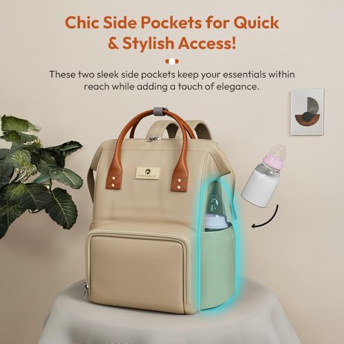Image of StarAndDaisy Diaper Backpack For Mothers For Travel /Diaper Bags For Mom With Multi Compartments, Insulated Bottle Pockets, Waterproof, Ultra Soft Oxford Fabric, 24Lt Capacity - Beige