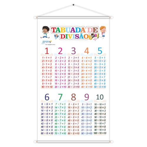 Banner Tabuada De Divisão Educativo Pedagógico Escolar Didático 60cm x100cm Impressão Digital Lona 2