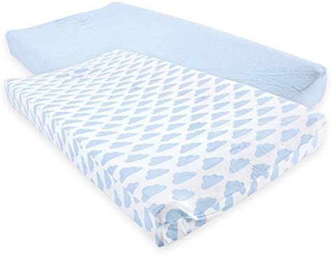Hudson Baby Unisex Baby Cotton Changing Pad Cover, Heather Light Blue Cloud, One Size