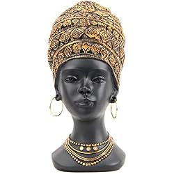 Smadeer African Statue for Home Decor, Women Bust Figurine Antique Gold | African Art Lady Bust Sculpture for Shelf Table Desk living room bedroom, African Woman Statue with Jewelry Cultural Gift