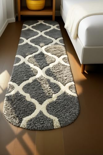 Image of Fluffy Silky Micro Fiber Polyster Carpet /Runner for Bedroom, Study Room, Playing Room, Guest Room ETC. 3x5 feet Feet, (Grey and Ivory M II)