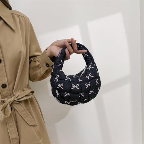 Image of Quilted MINI Handbag and Purses Women Puffer Nylon Hobo Cotton Padded Purse Work Travel Lightweight