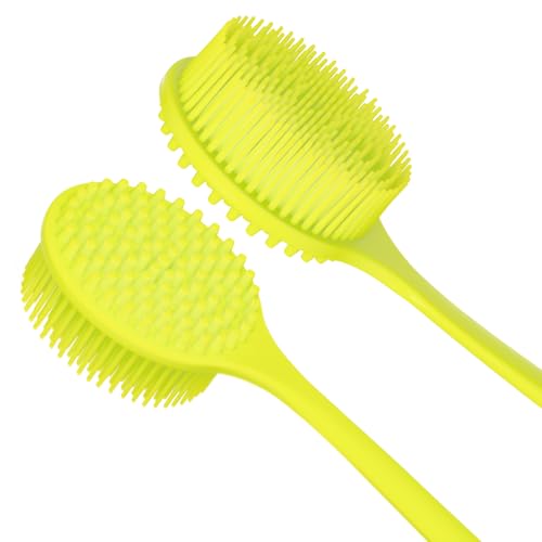 Image of DNC Soft Silicone Back Scrubber Shower Softening Bath Body Brush with Long Handle, BPA-Free, Hypoallergenic, Eco-Friendly (Green)