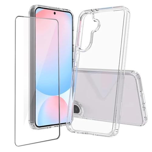 Niopiee for Samsung Galaxy A56 5G Case Crystal Clear Slim Hard Case Hybrid Shockproof Bumper with Tempered Glass Screen Protector Full Body Anti-Yellow Anti-Scratch Phone Protective Cover