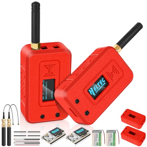 2 Set ESP32 LoRa V3 Modulplatine mit 868-MHz-Antenne + 3000 mAh Akku + Schutzhülle Integriertem WLAN Blue Tooth SX1262 CP2102 0 96 OLED Display Typ C für AR duino Lora Meshtastic IOT (N35 Rot)