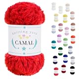 CAMAL Hilo de piel sintética suave para manta de ganchillo, hilo de pestañas de terciopelo grueso de 65 yardas para tejer sombreros, 100 gramos de hilo de piel mullida y voluminosa para orejeras de