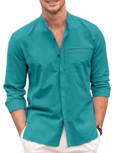 Image of Zartha Mens Casual Button Down Shirt | Cotton Luster Long Sleeves Shirts | Mandarin Collared Shirts, RAMA, M