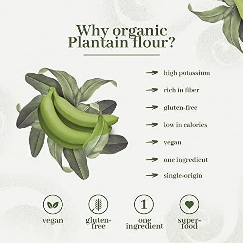 Organic Plantain Flour By Ancestral Organics, 17.63Oz (500G) | Gluten Free All Purpose Flour Alternative, High Fiber & Vitamins, Rich In Potassium, Low Calorie, Sugar Free, Single Origen, Keto/Paleo Diets #TOP3