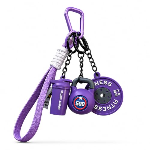 Image of JAVMOO Kettlebell & Cup Keychain, Dopamine Color Gym Charms for Women Man Mini Cute Fashion Suitable for All Key Chains and Fitness Bag Accessories Gifts Purple