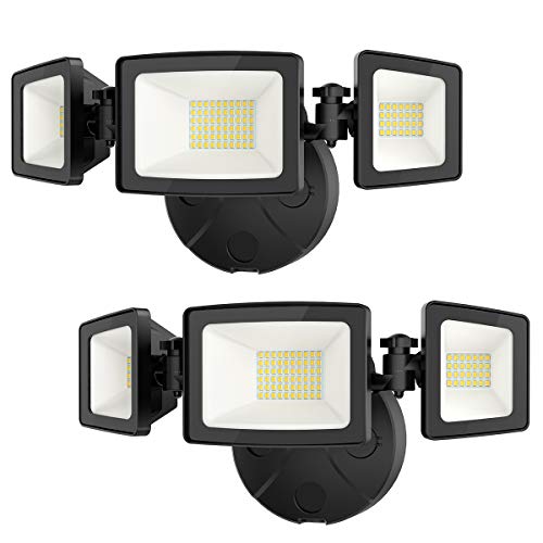 Onforu 2 Pack 50W LED Security Light, 5000LM LED Flood Light Outdoor Fixture with 3 Adjustable Heads, IP65 Waterproof, 5000K White Wall Mount Security Light for Eave, Exterior Garden, Porch