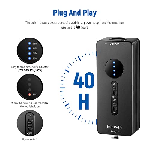 Neewer Phantom Power Convertible 48V/12V Output, Up To 40H Working Time Portable Rechargeable Cordless Power Source With Usb C Cable For Interview/Condenser Microphone, Outdoor Audio Interface, Pp1 #TOP2