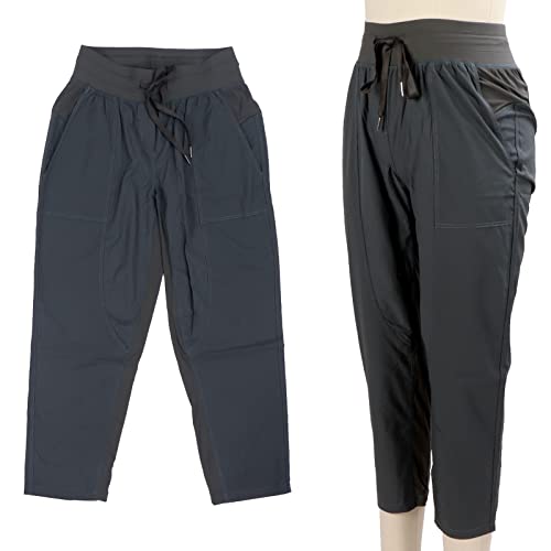 Calça de moletom feminina de nylon respirável casual com cordão para corrida e ciclismo (verde e pre